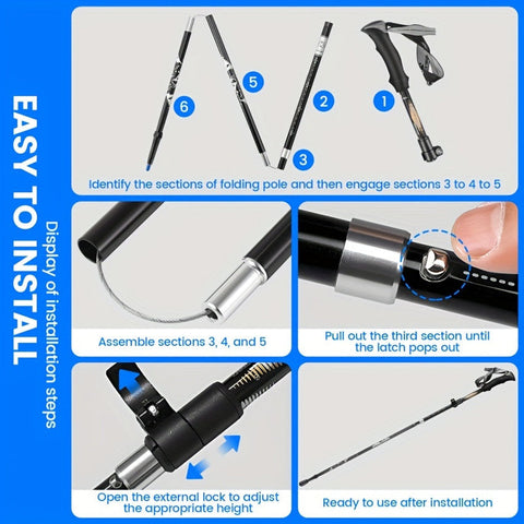 Premium Aluminium Trekking Poles for Hiking - Black, 2 Pack