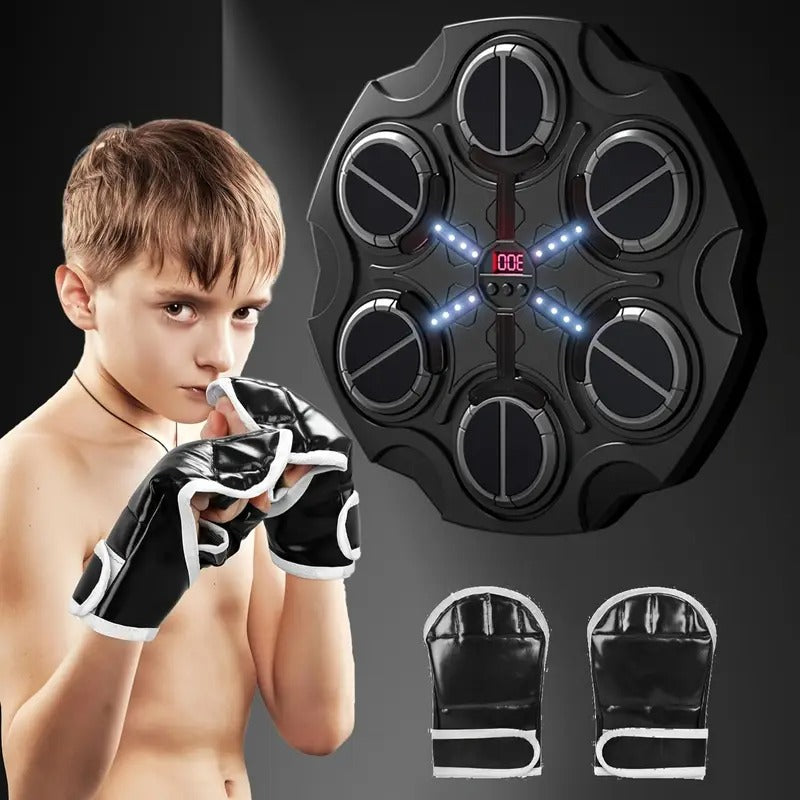 Premium Black Wall-Mounted Smart Boxing Game with LED Targets & Gloves