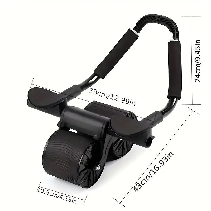 Premium Black Automatic Rebound Ab Roller with Elbow Pads