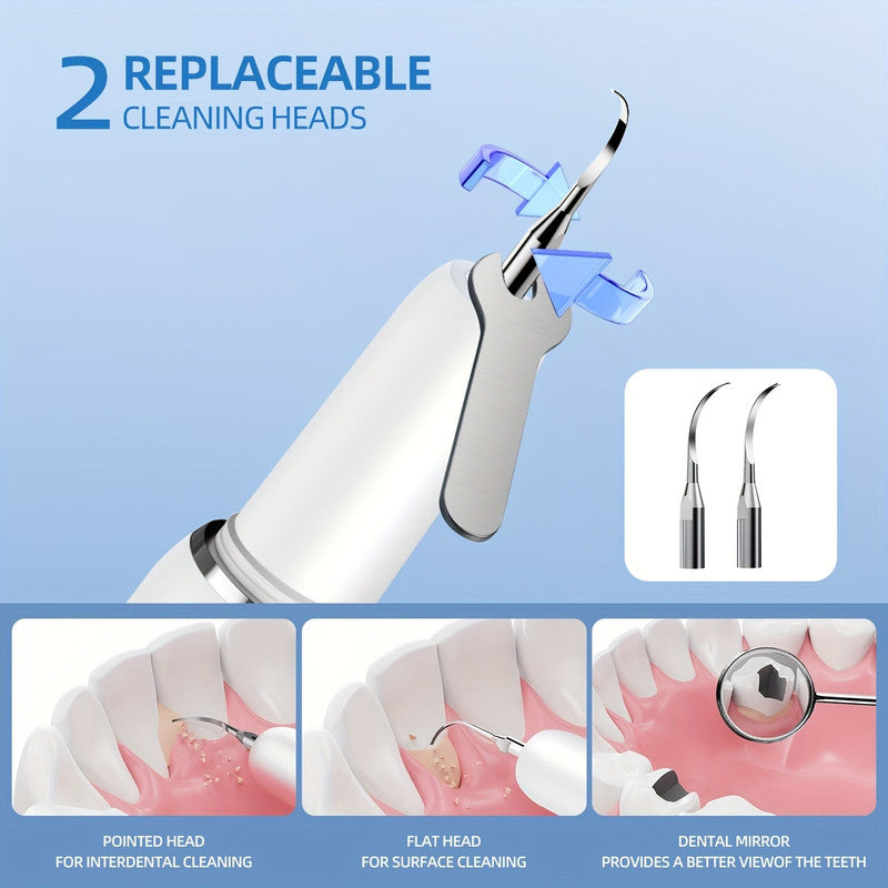 White Rechargeable Electric Tooth Cleaner with LED Light 5 Modes and 2 Heads