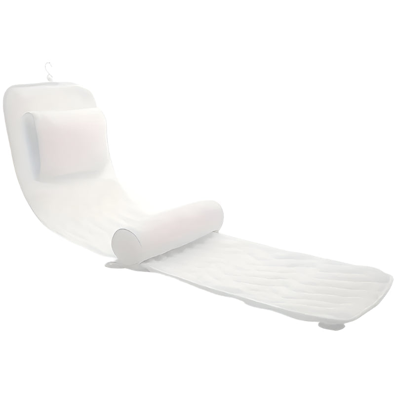 White Full Body Bathtub Pillow 123x40cm Quick Dry Bath Cushion with 11 Suction Cups