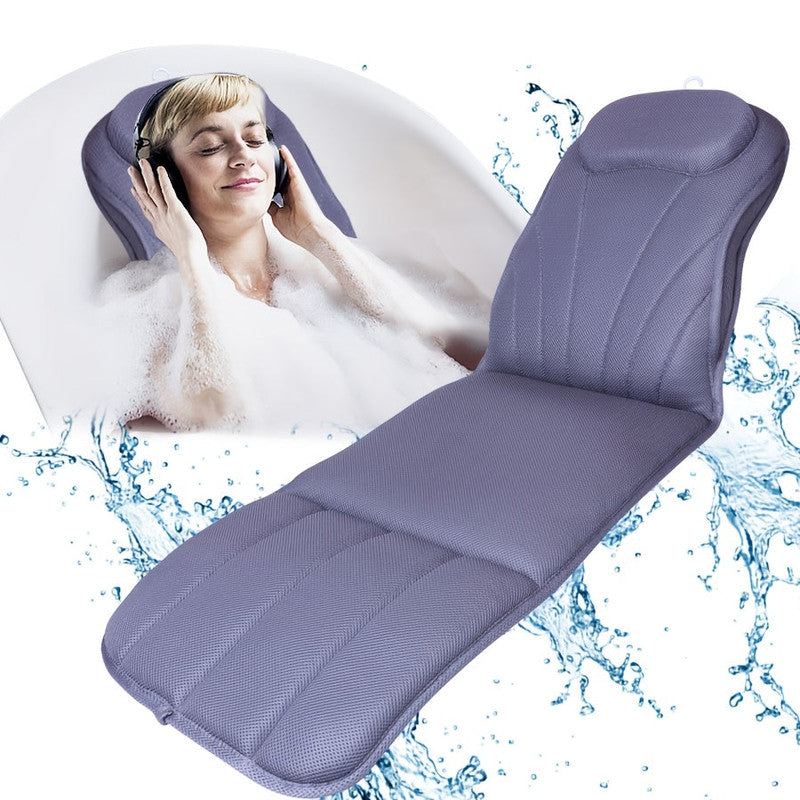 Grey Full Body Bathtub Mat Pillow with 12 Suction Cups and Quick Dry Fabric