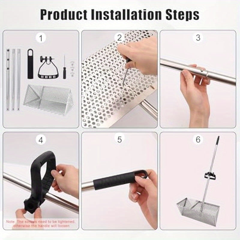 Premium Adjustable Metal Beach Sifter Rake – Silver Sand Scoop Tool