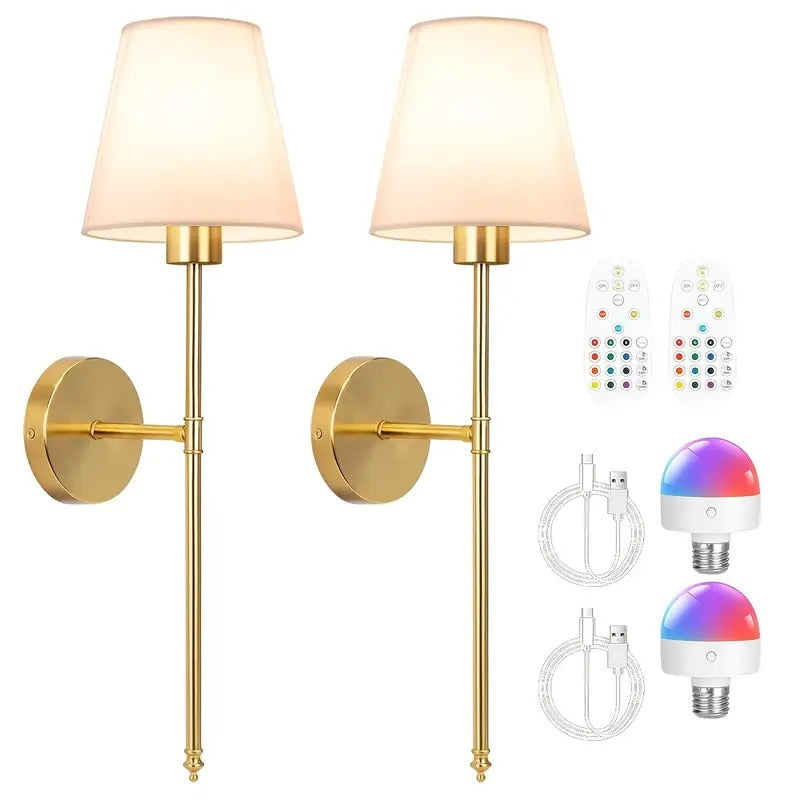 Premium Battery Wall Sconces – Set of 2, Remote Control with 9 Colour Modes