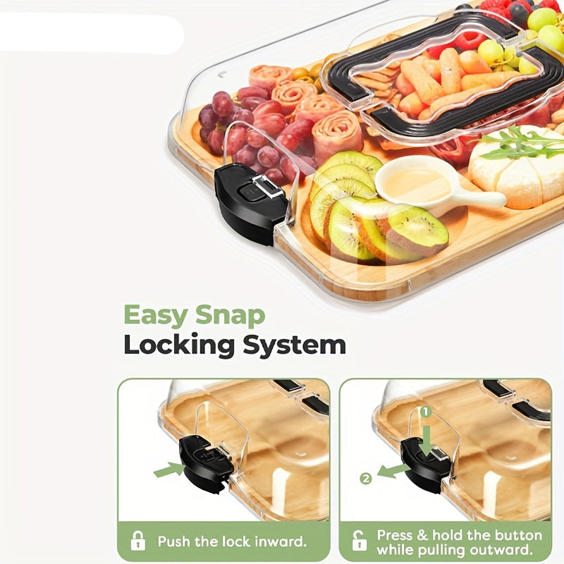 Premium Bamboo Cheese Tray – Food Serving Board with Acrylic Lid