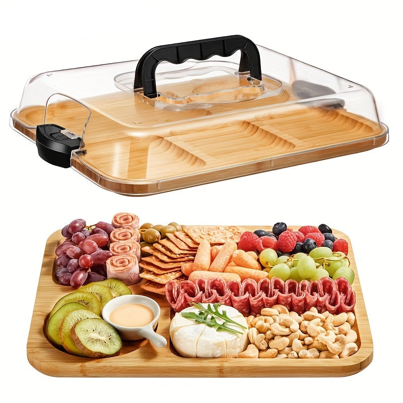 Premium Bamboo Cheese Tray – Food Serving Board with Acrylic Lid