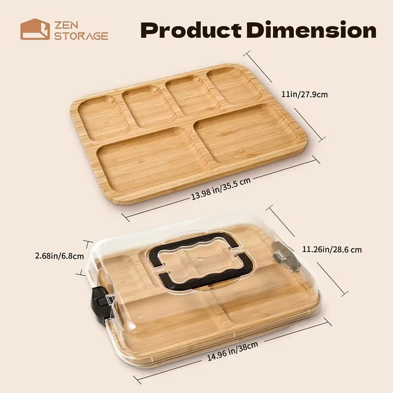 Premium Bamboo Cheese Tray – Food Serving Board with Acrylic Lid