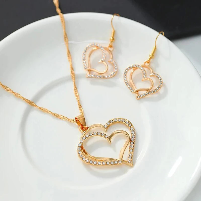 Heart Shaped Rhinestone Jewelry Set for Women - SuperSaverAU - view 1