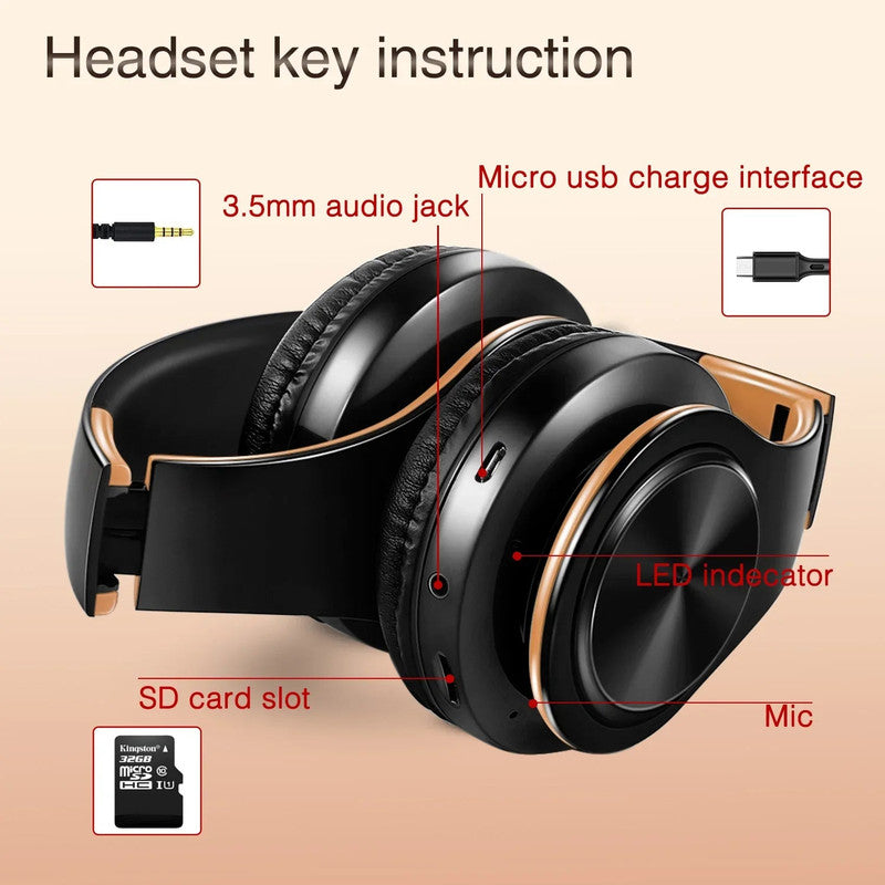 Wireless Bluetooth Headphones Gold - SuperSaverAU - view 3