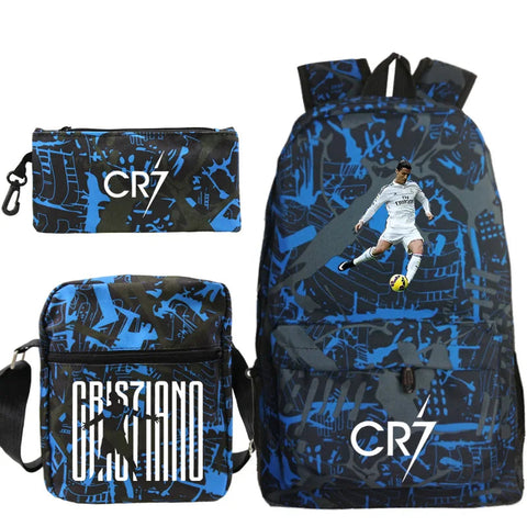 Premium CR7 Backpack Set – Blue 3 Piece Laptop-Compatible School Bag Set