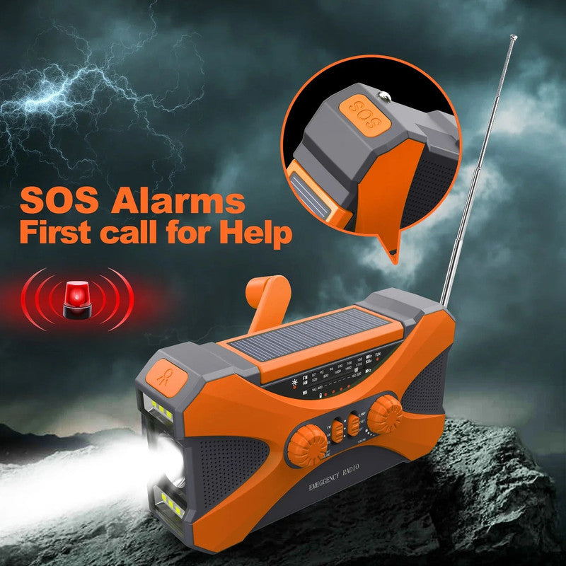 Premium Orange 10000mAh Emergency Hand Crank Solar Radio