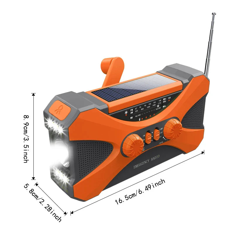Premium Orange 10000mAh Emergency Hand Crank Solar Radio