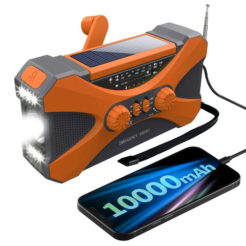 Premium Orange 10000mAh Emergency Hand Crank Solar Radio