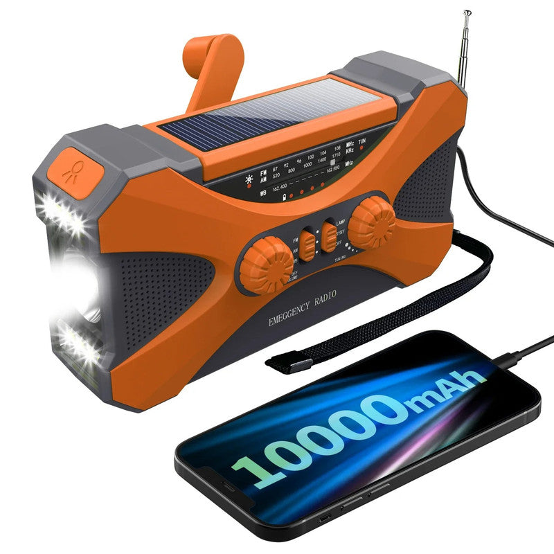 Premium Orange 10000mAh Emergency Hand Crank Solar Radio