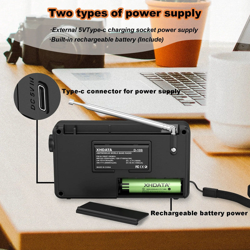 Premium Black Stereo Digital Portable Radio with Bluetooth