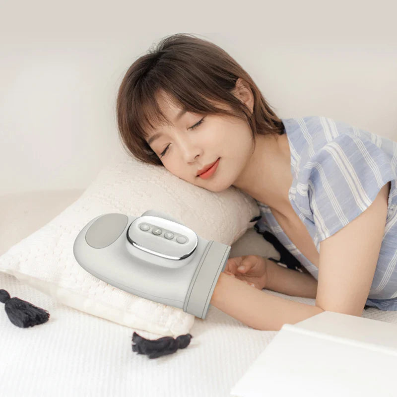 Grey Electric Hand Massager with Air Compression Heat Therapy 5 Intensity Levels