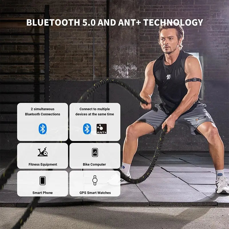 Black Armband Heart Rate Monitor Bluetooth 5.0 ANT+ 35 Hour Fitness Tracker
