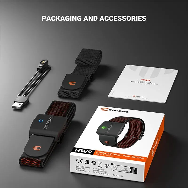 Black Armband Heart Rate Monitor Bluetooth 5.0 ANT+ 35 Hour Fitness Tracker