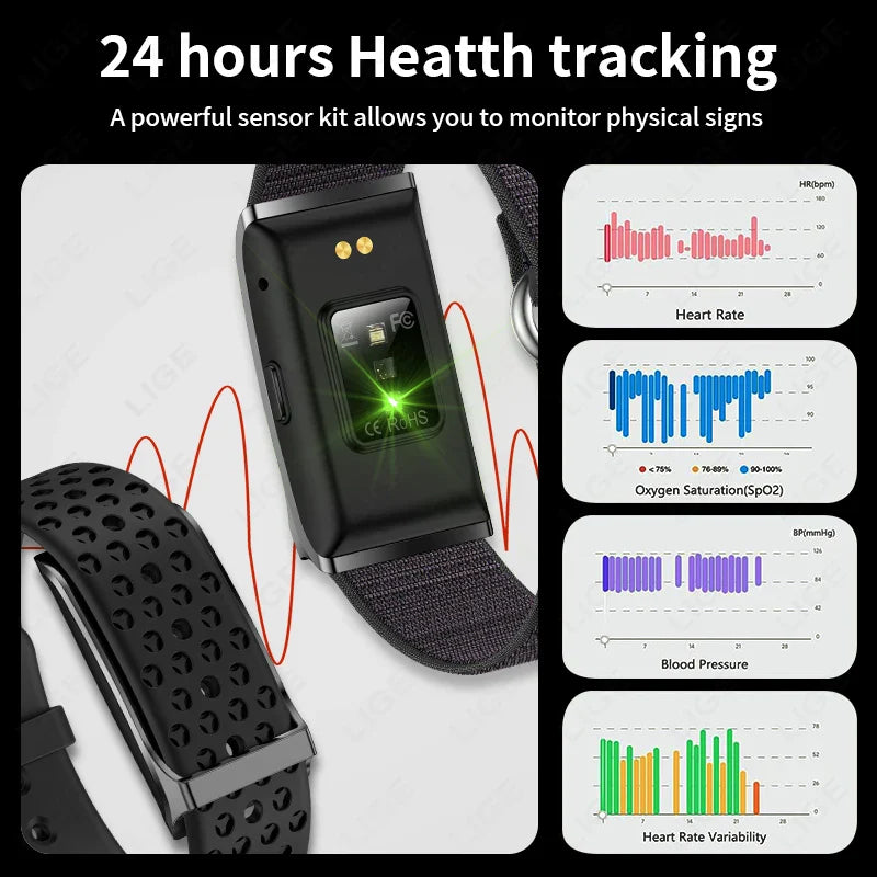 Premium Black Smart Fitness Bracelet with 24H Heart Rate & 127 Sports Modes