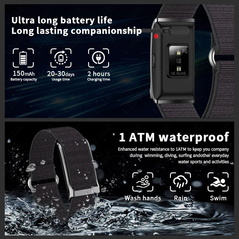 Premium Black Smart Fitness Bracelet with 24H Heart Rate & 127 Sports Modes