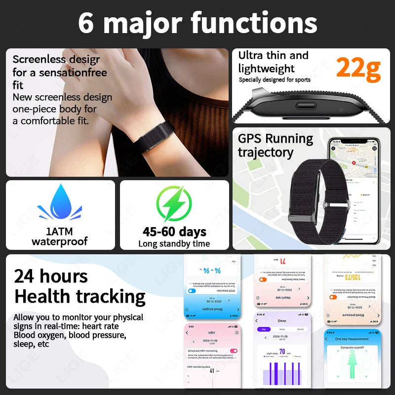 Premium Black Smart Fitness Bracelet with 24H Heart Rate & 127 Sports Modes