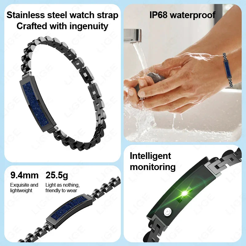 Black Smart Fitness Bracelet with Heart Rate SpO2 Sleep Tracking and IP68 Waterproof