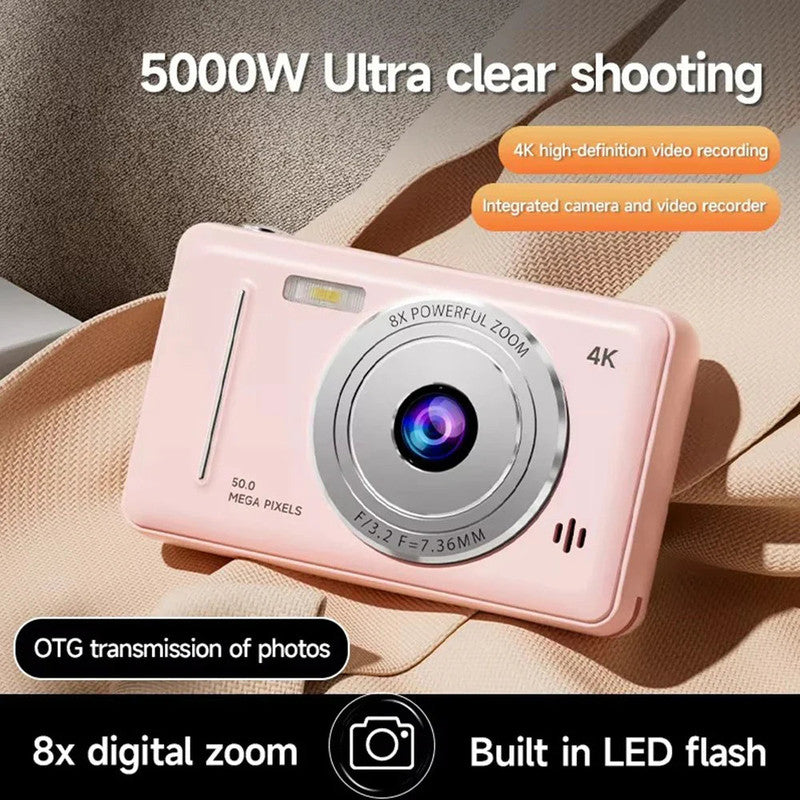 Premium Pink Retro Pocket 4K Digital Camera 50MP with 32GB Card