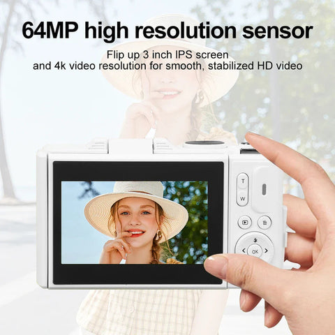 Premium White 4K Digital Camera with 3 Inch Flip Screen WiFi 32GB Card