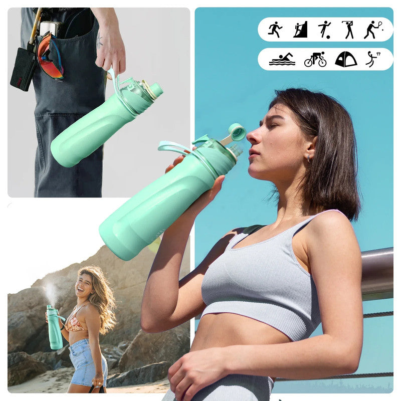 Premium Spray Water Bottle – Green 750ml, 2-in-1 Drink & Mist Function