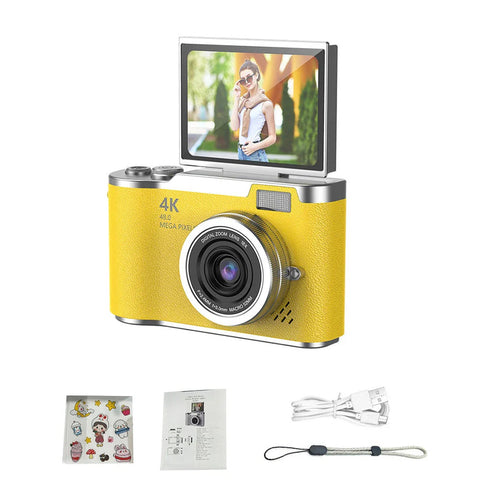 Premium Yellow UHD 48MP 4K Digital Camera with Flip Screen and 32GB Card