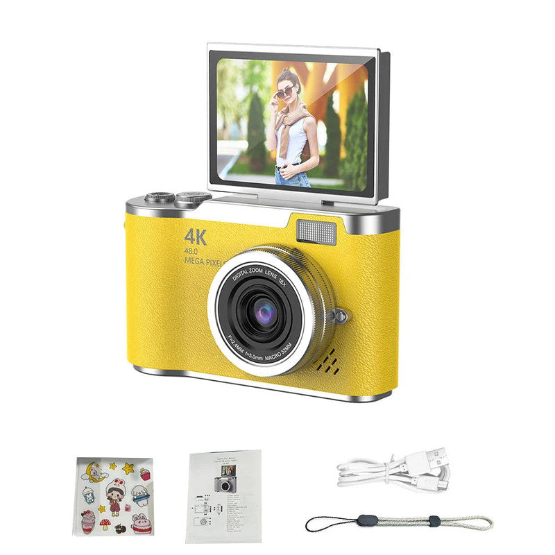 Premium Yellow UHD 48MP 4K Digital Camera with Flip Screen and 32GB Card