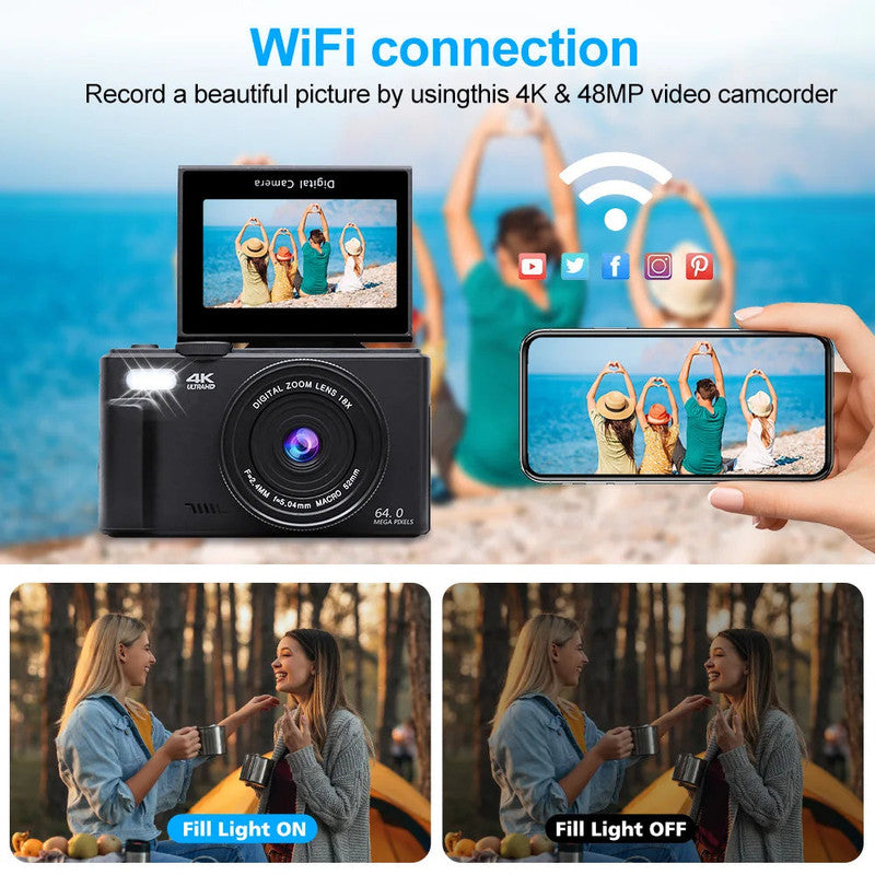 Premium Black 4K Digital Camera with 18X Zoom Autofocus and 32GB Card