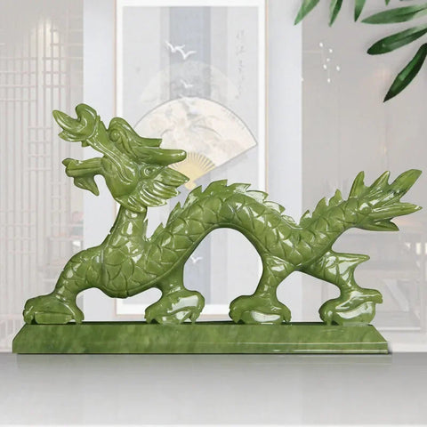 Premium Chinese Zodiac Dragon Jade Ornament – Traditional Natural Jade Display Decor