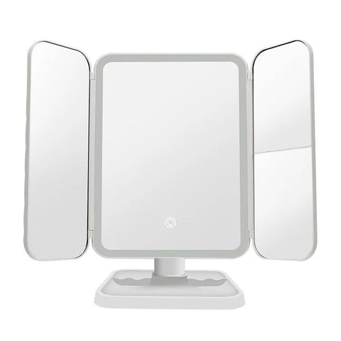 Trifold LED Makeup Mirror with Adjustable Beauty Lights and Foldable Design