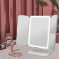 Trifold LED Makeup Mirror with Adjustable Beauty Lights and Foldable Design