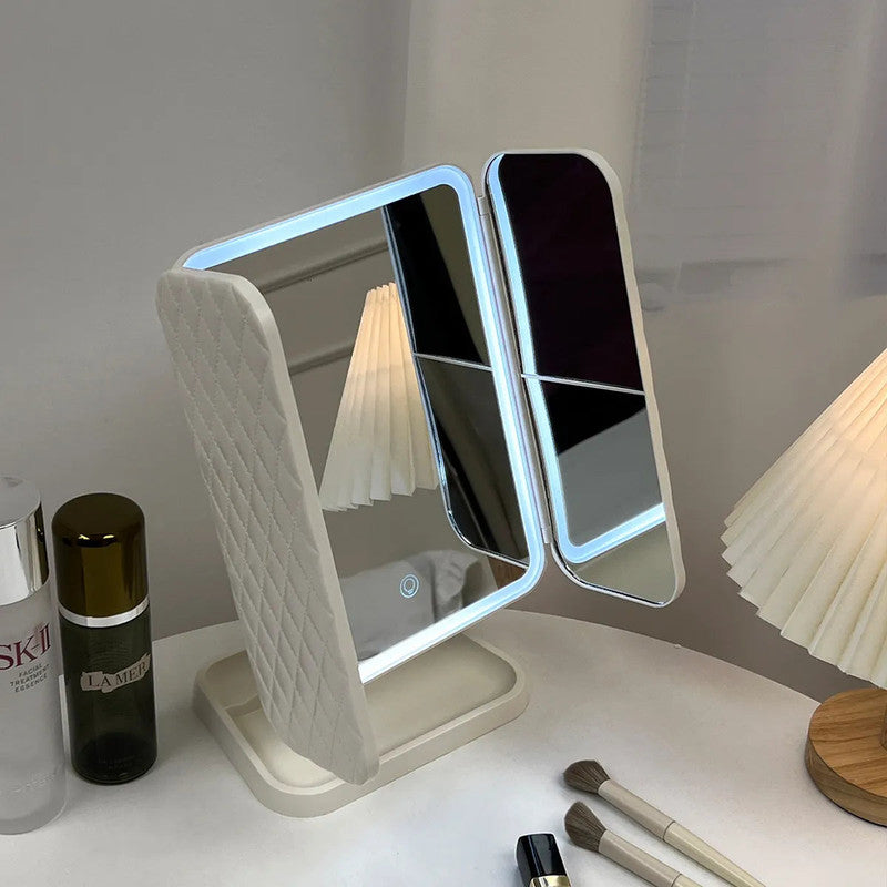 Trifold LED Makeup Mirror with Adjustable Beauty Lights and Foldable Design