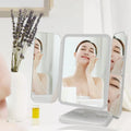 Trifold LED Makeup Mirror with Adjustable Beauty Lights and Foldable Design