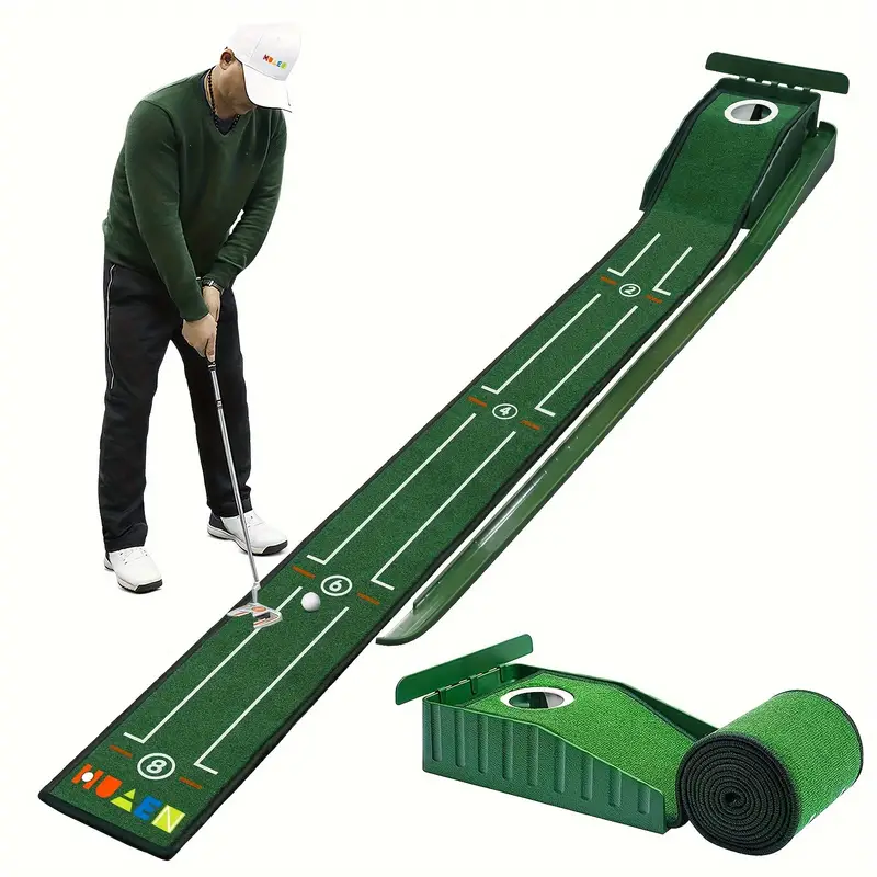 Premium Portable Golf Putting Training Mat with Alignment Guides - 8ft