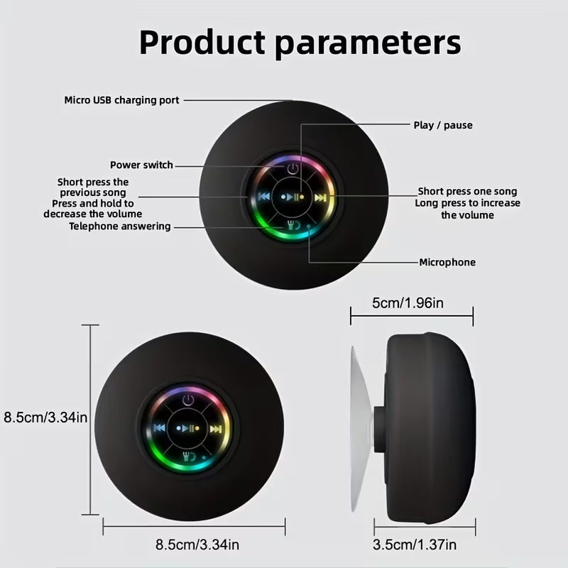 Premium Black Portable Wireless Speaker with Suction Cup USB-C Charging