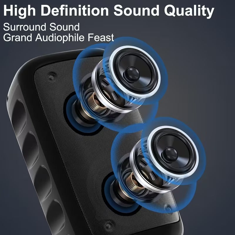 Premium Black Large Wireless Speaker with Deep Bass 2400mAh