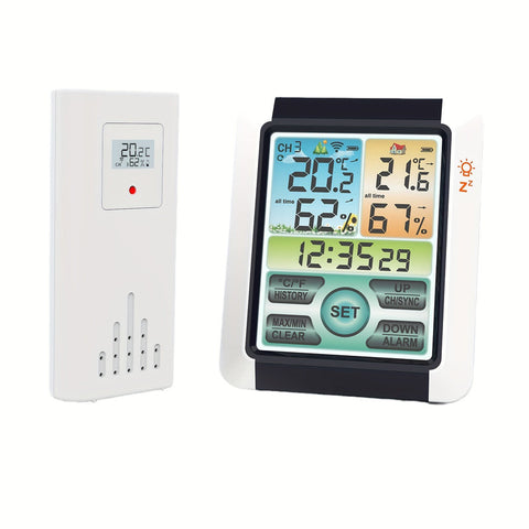 White Wireless Weather Station Digital Thermometer with Outdoor Sensor and Backlight