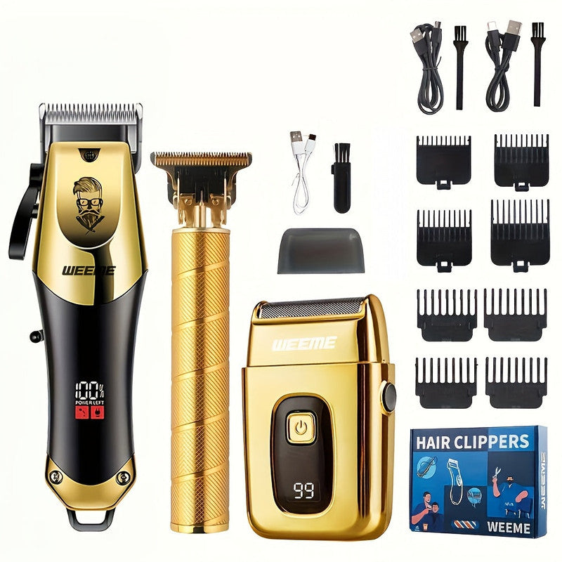 Golden Men's Hair Clipper Razor and T-Blade Trimmer Set USB Rechargeable