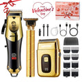 Golden Men's Hair Clipper Razor and T-Blade Trimmer Set USB Rechargeable