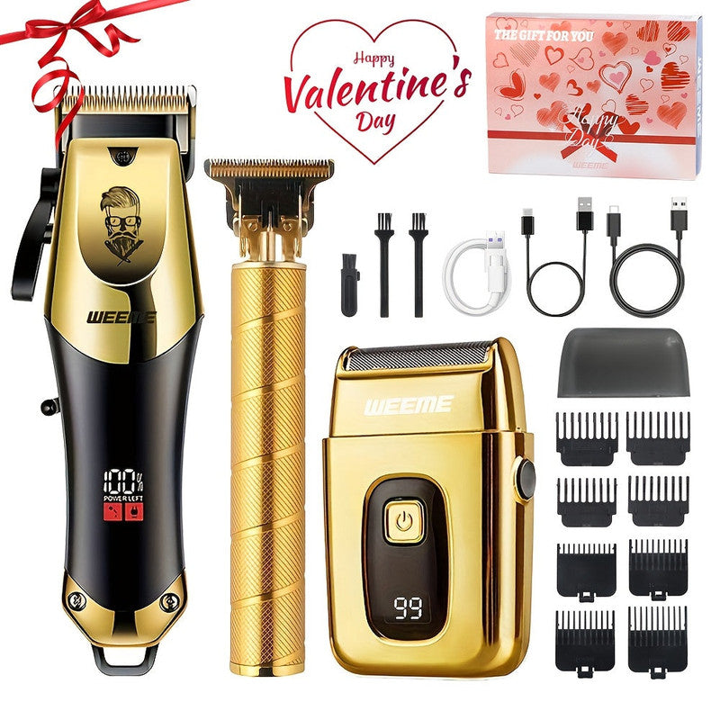 Golden Men's Hair Clipper Razor and T-Blade Trimmer Set USB Rechargeable