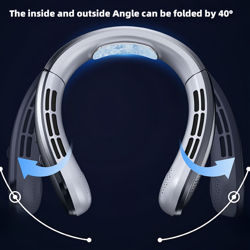 Premium Silvery USB Rechargeable Hanging Neck Fan Leafless Portable Cooling