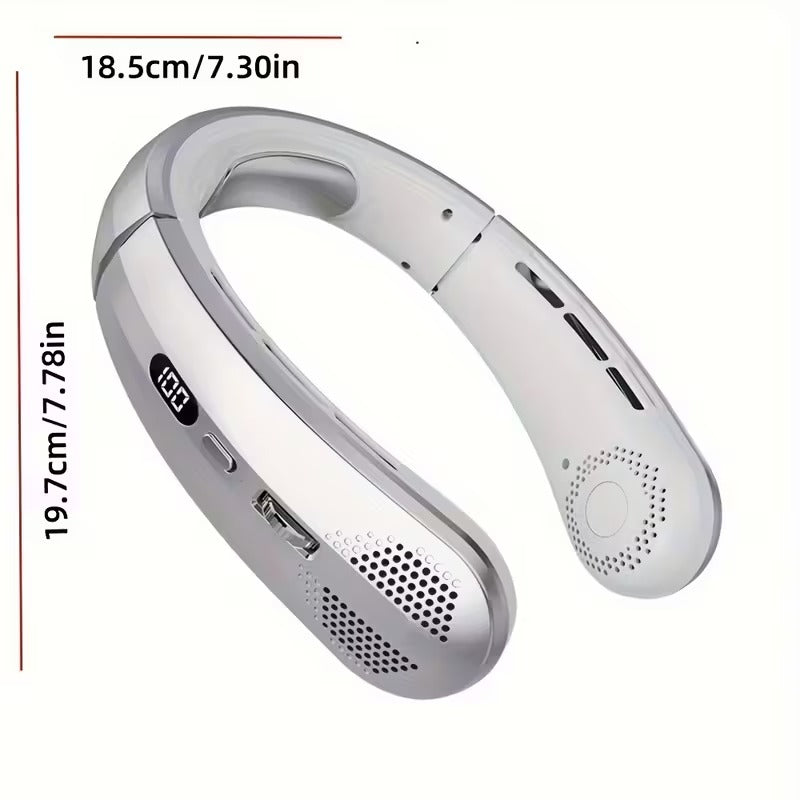 Premium Silvery USB Rechargeable Hanging Neck Fan Leafless Portable Cooling