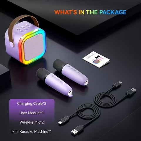 Premium Purple Wireless Mini Karaoke Machine with 2 Microphones