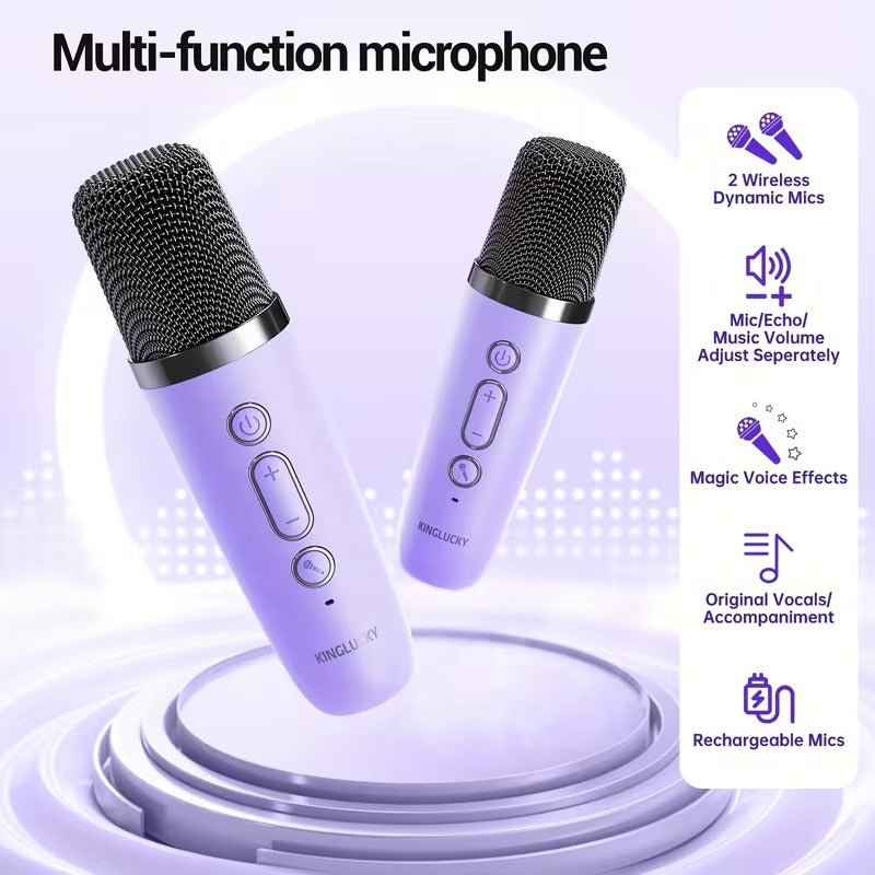 Premium Purple Wireless Mini Karaoke Machine with 2 Microphones