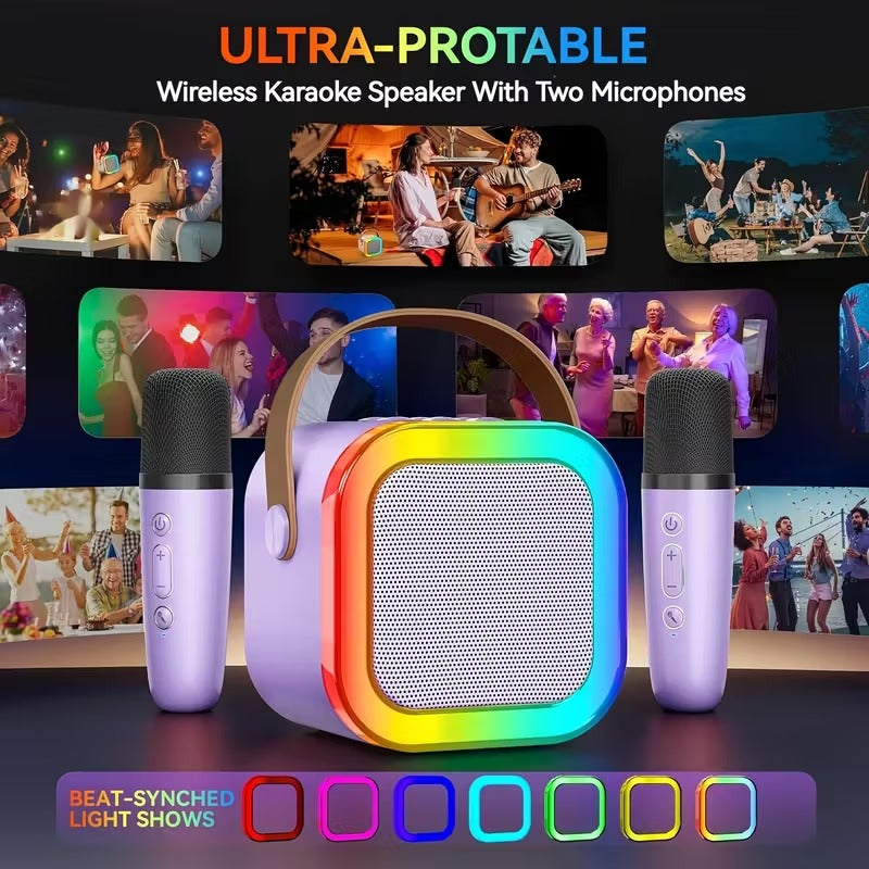 Premium Purple Wireless Mini Karaoke Machine with 2 Microphones