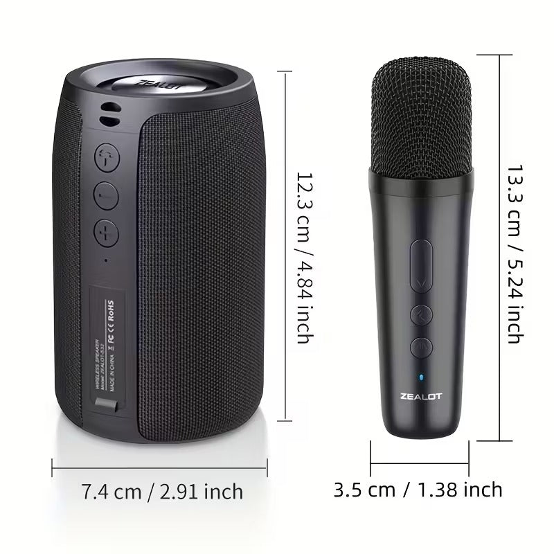 Premium Black Wireless Speaker with Dual Karaoke Microphones 1800mAh